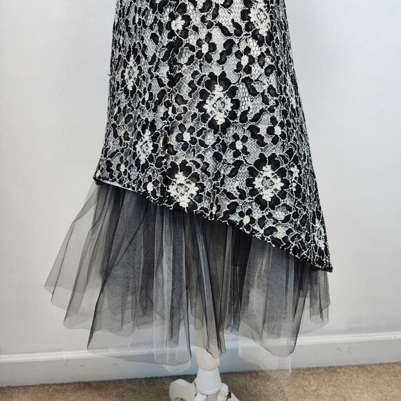 Cache Halter Lace Tulle Dress Size 6 Black Ivory Asymmetric Goth Prom Wedding - Picture 10 of 16
